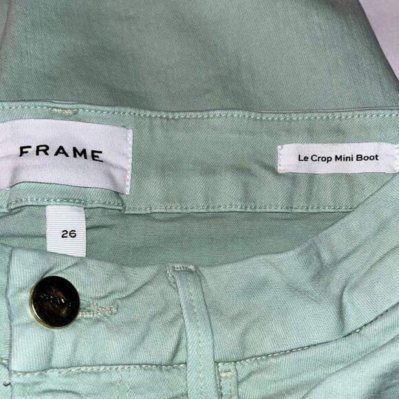 FRAME Le Crop Mini Boot Aloe Green Bermuda Shorts Size 26 - Altered Denim - Picture 5 of 8
